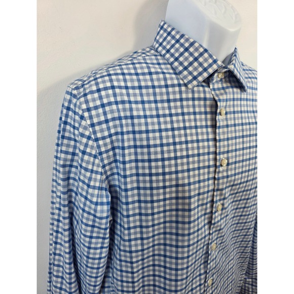Goodfellow Mens Blue Checkered Long Sleeve Button Up Dress Shirt Casual /B113 - Picture 2 of 7